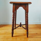 Antique turned wood spool stand