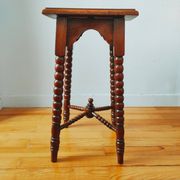Antique turned wood spool stand