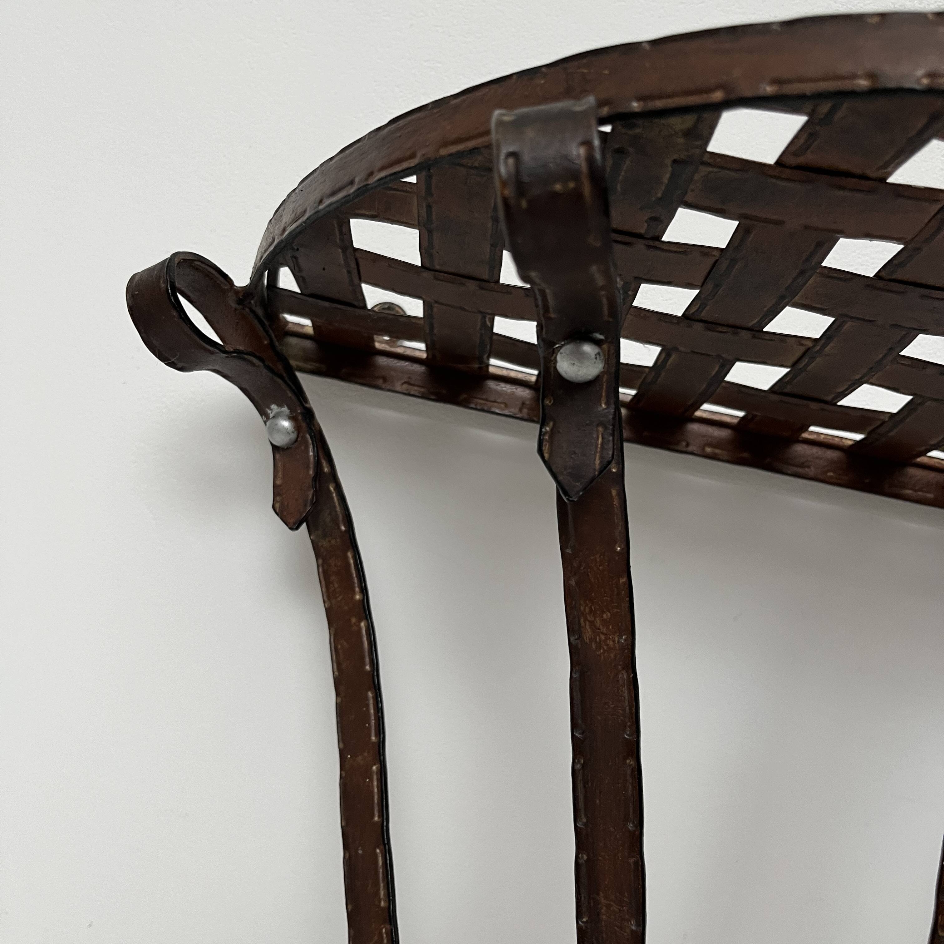 Small wall console Wrought iron trompe l'oeil stitched saddle leather