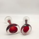 Duo of glass candle holders in the style of Murano