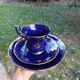 Superb Coffee/Tea Trio in Cobalt Blue & Gold Porcelain - Chodzież Poland