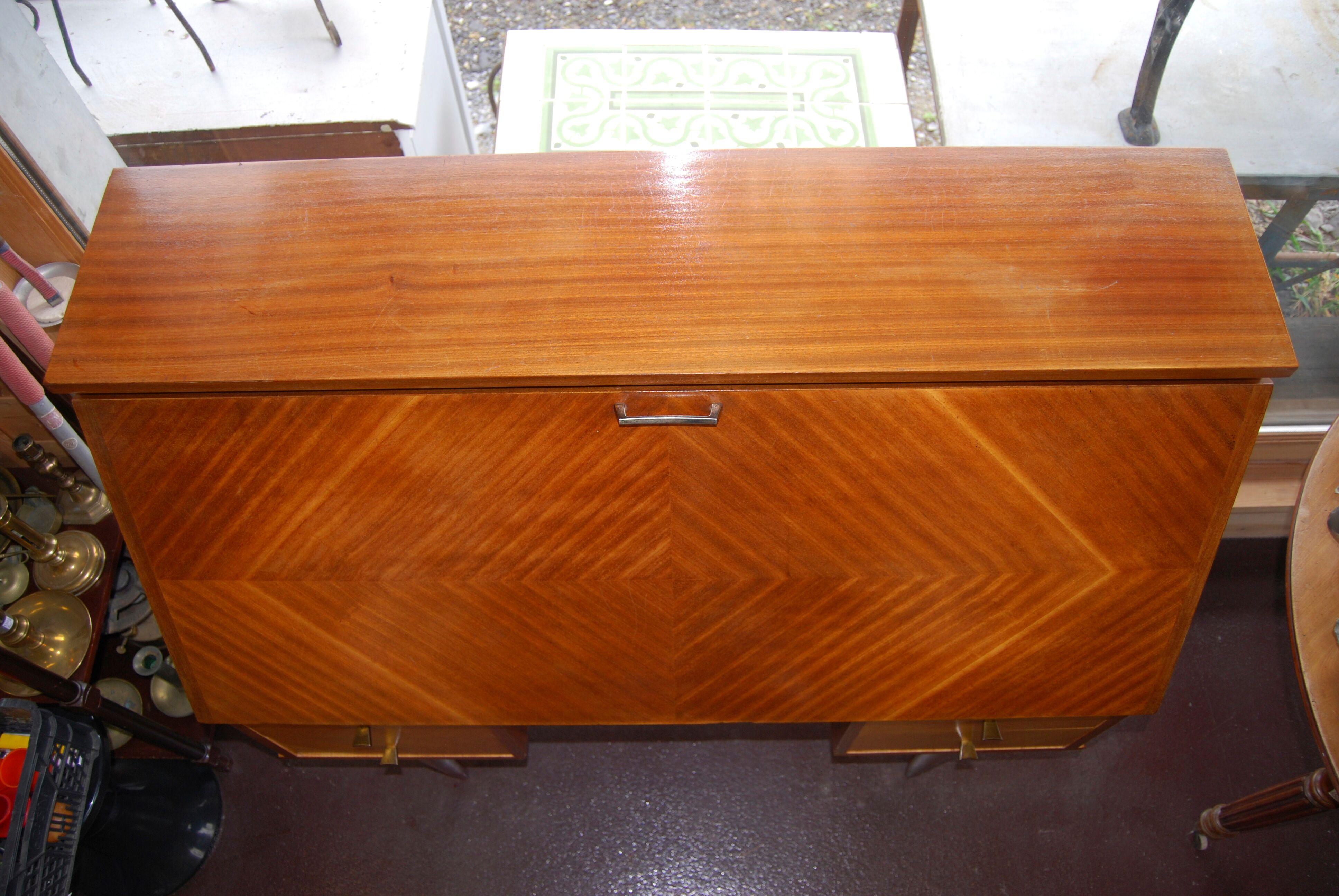 Office, Scandinavian slope secretary, satin wood and teak plating.