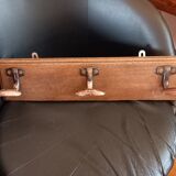 Old wooden coat rack 3 metal hooks