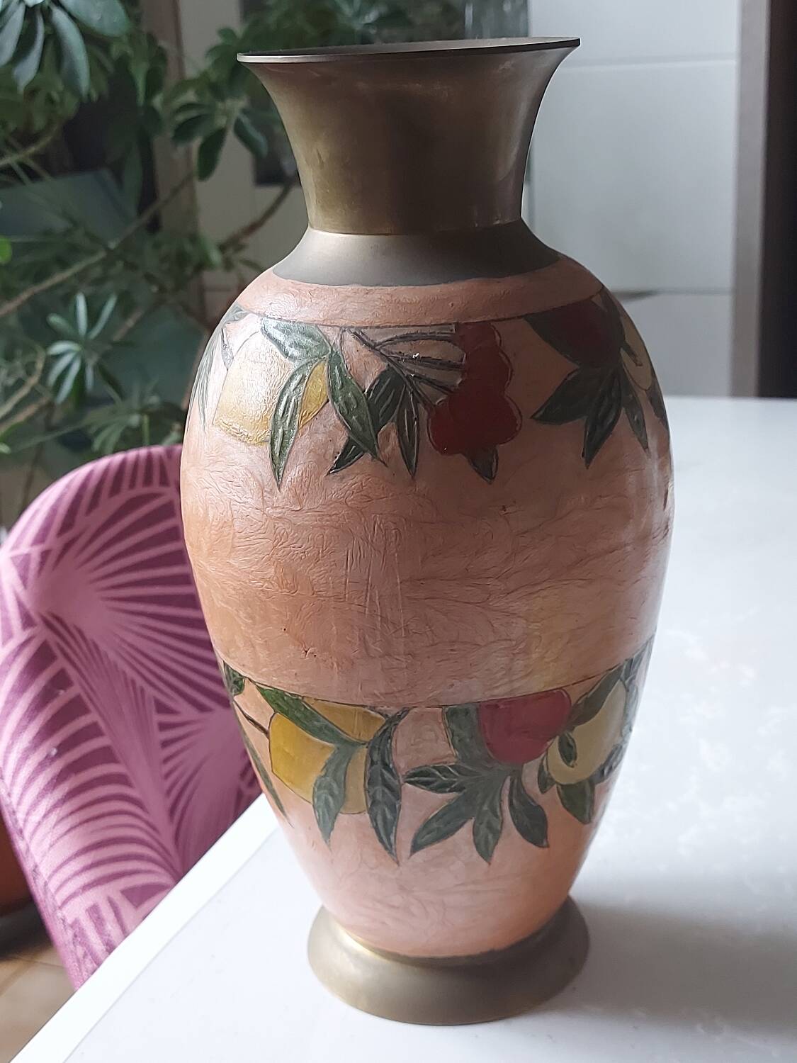 Enameled cloisonné brass or copper vase