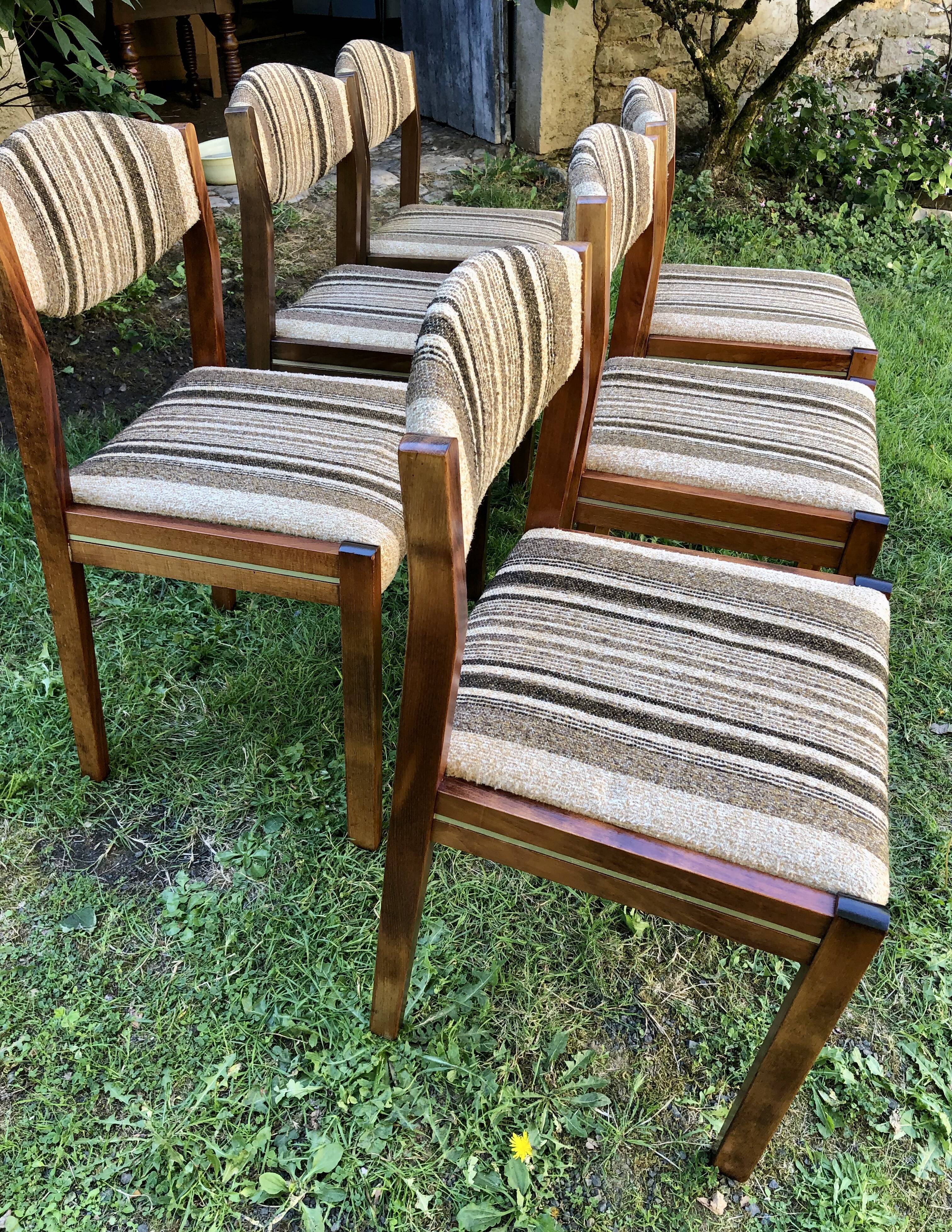 Chairs wood and striped antique fabrics