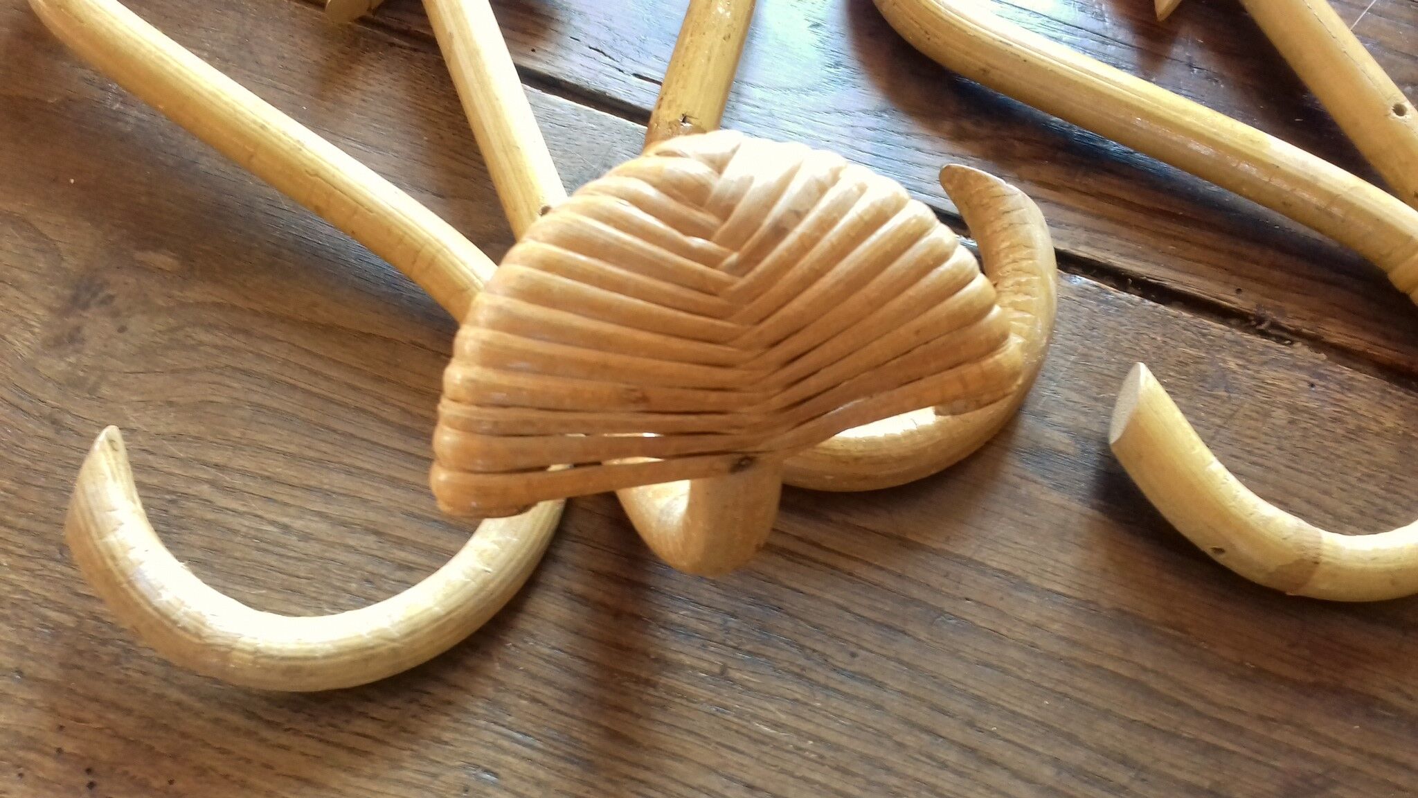 Pair vintage rattan coat holder