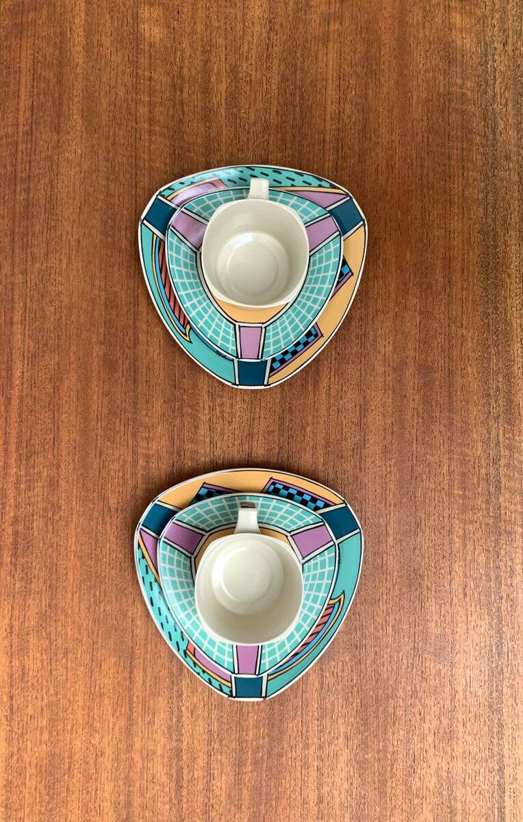 Postmodern Flash One Series coffee service, plates, cups, saucers by Dorothy Hafner for Rosenthal, 1980s, Set of 6
