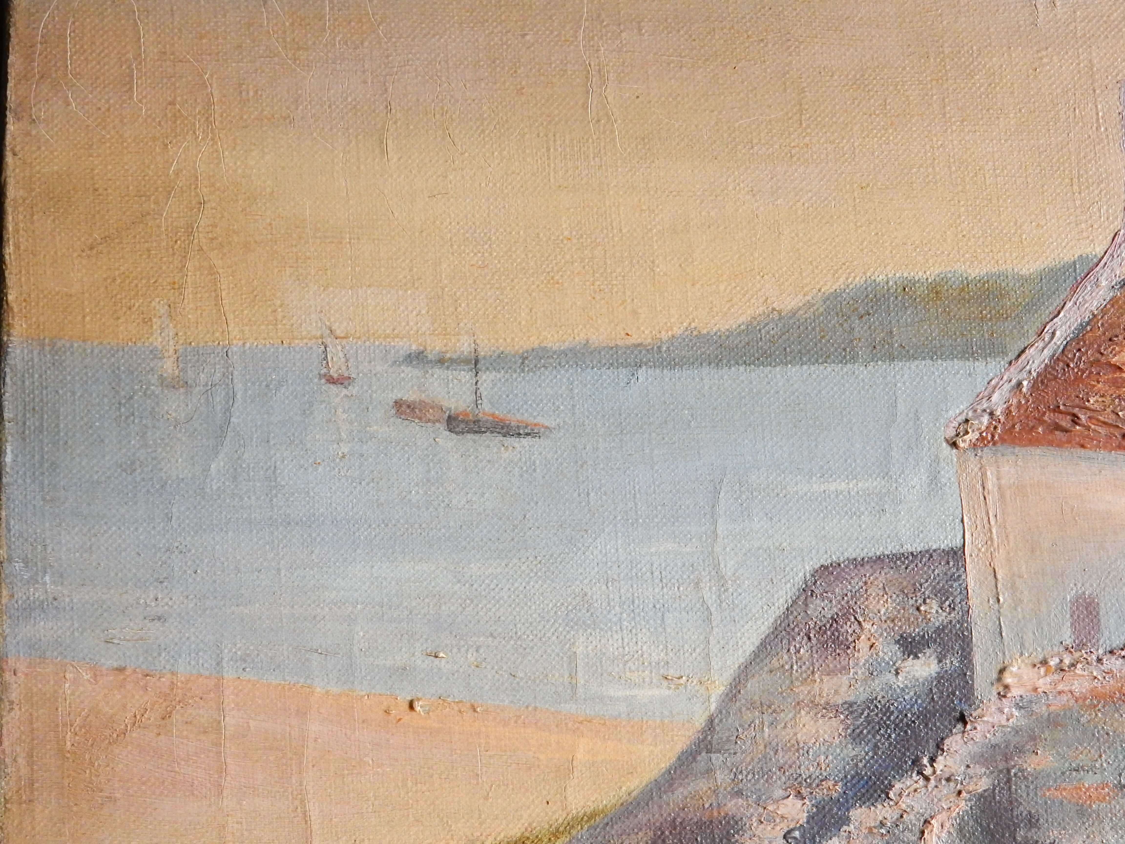 Tableau peinture ancienne homme bord de mer