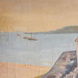 Tableau peinture ancienne homme bord de mer