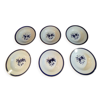 6 assiettes creuses porcelaine Moulin des Loups Colette fleurs