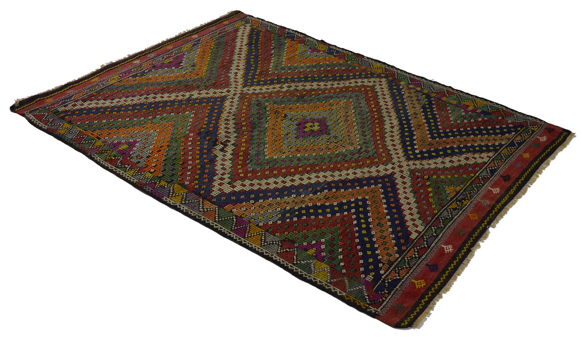 Area kilim rug ,vintage wool turkish handknotted kilim, 247 cmx 175 cm rug