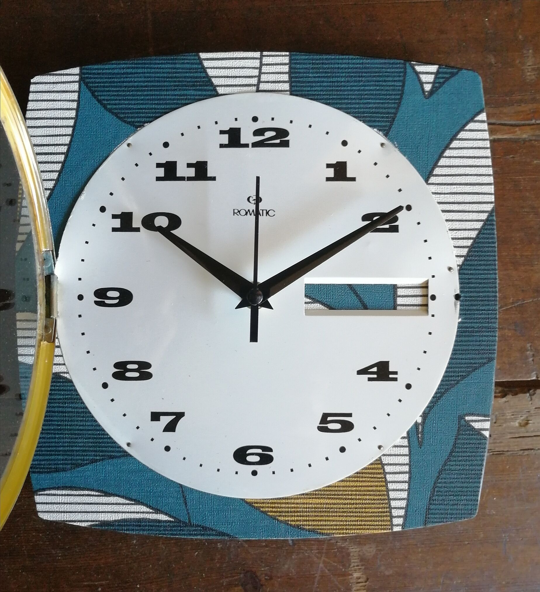 Vintage clock square silent wall clock "Romatic blue white ochre"