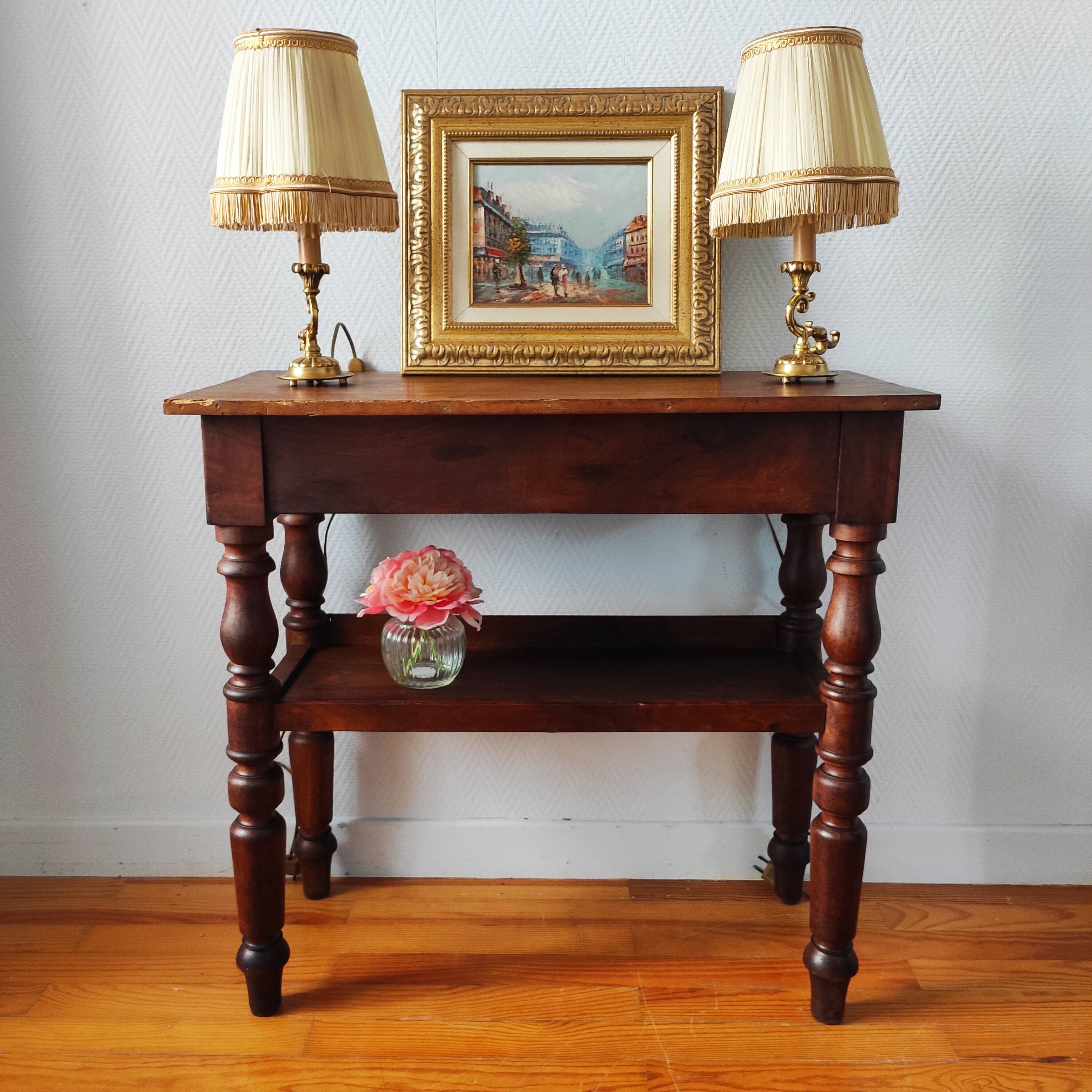 Antique solid walnut console serving trolley