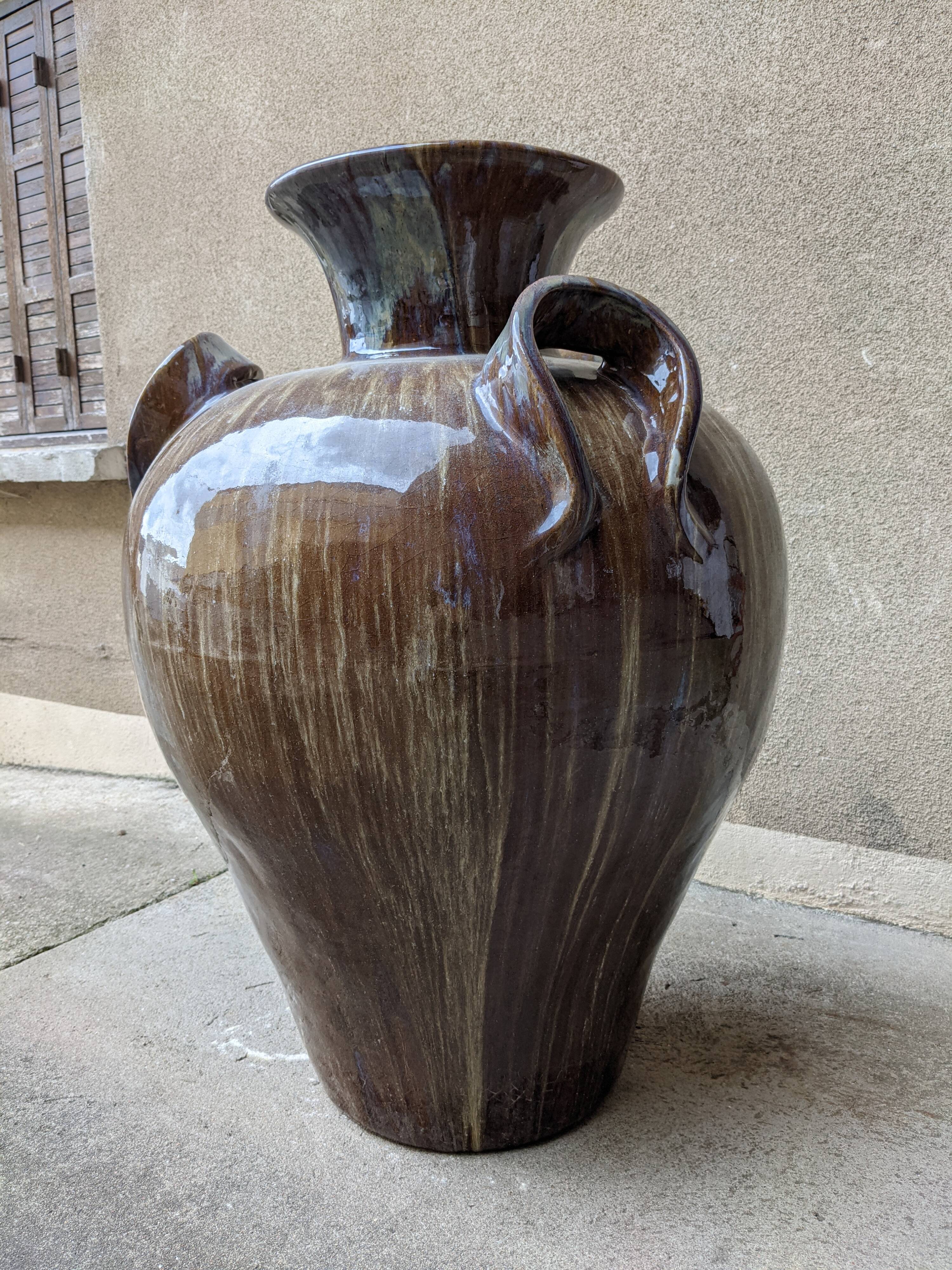 Jarre XXL Art nouveau en grès émaillé, France vers 1900