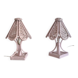 Pair of cane and bamboo bedside lamps
