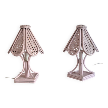 Paire de lampes de chevet cannage et bambou
