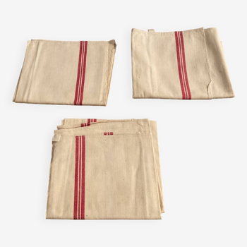 Set of 3 tea towels. Metis. Red bands. Ancient . 71 x 54