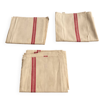 Set of 3 tea towels. Metis. Red bands. Ancient . 71 x 54