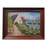 Tableau ancien Bord de mer en Bretagne signé A Guillemet