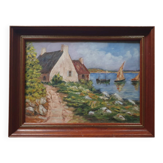 Old painting of the seaside in Brittany signed A Guillemet.