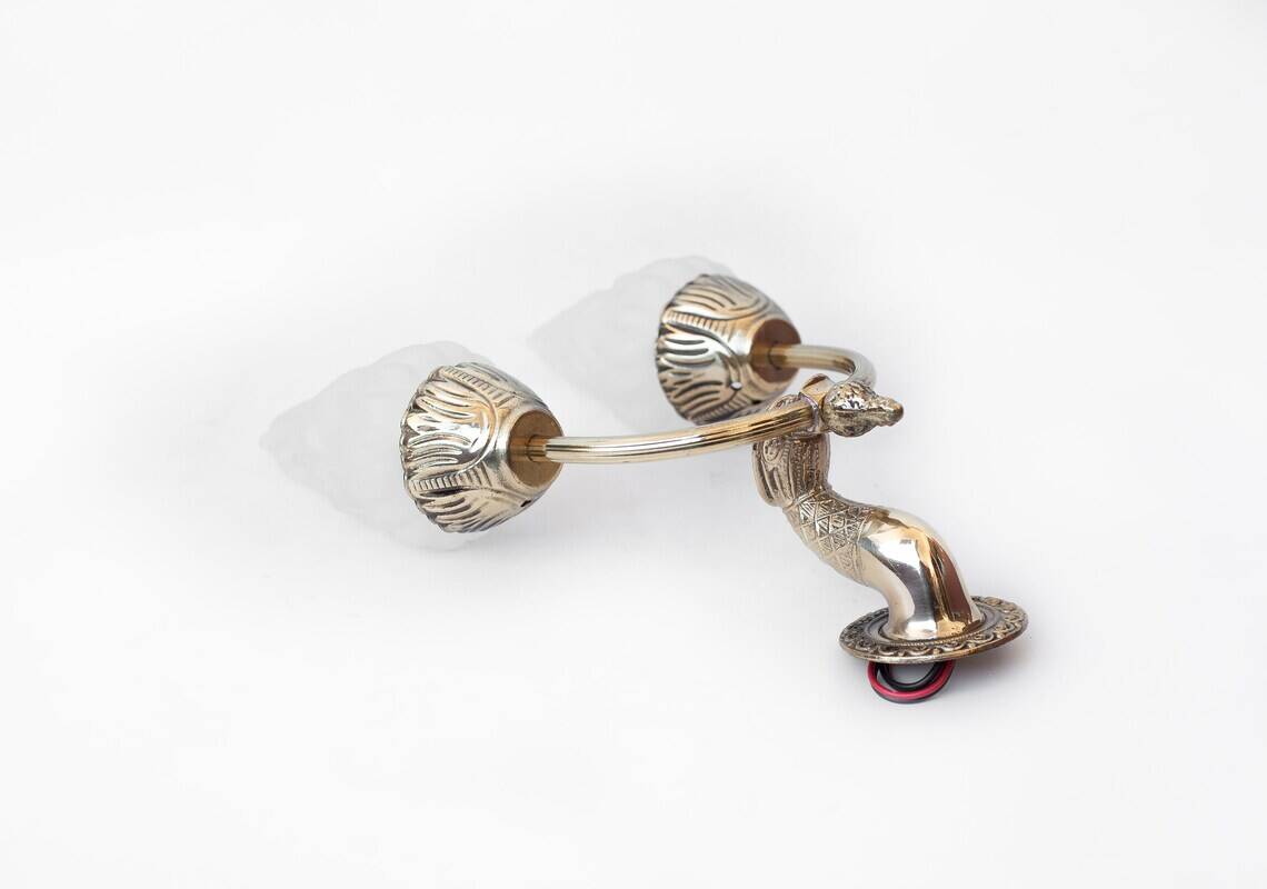 vintage duck brass wall light, brass torch light, flame globe, lighting, decoration