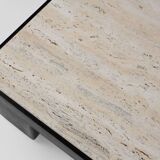 Set of 2 mid-century coffee tables in oak with travertine top