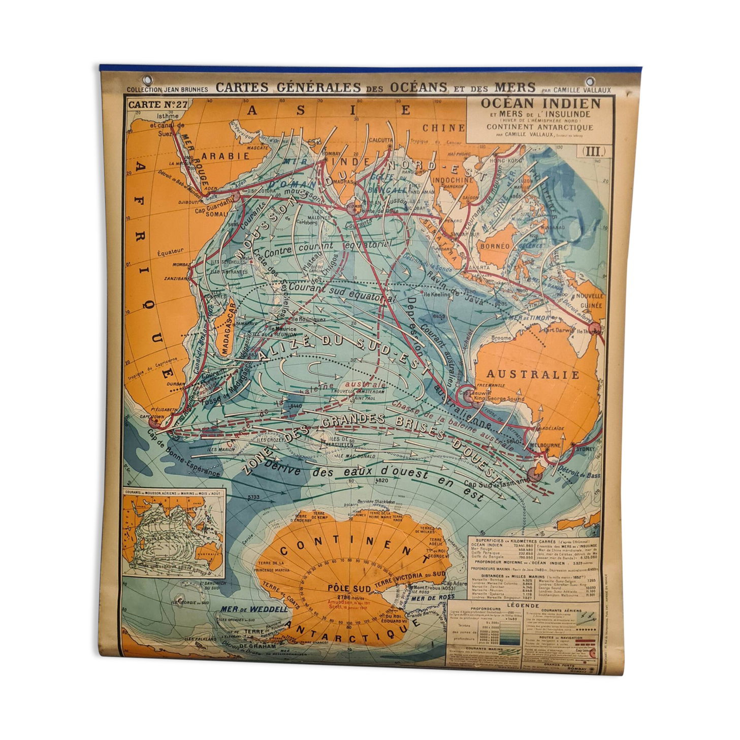 Vintage large format school map - Indian Ocean