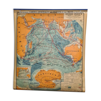 Vintage large format school map - Indian Ocean