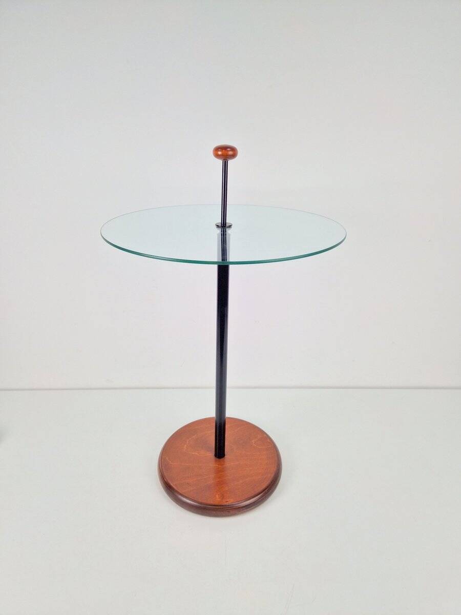Postmodern Side Table with Ball Handle and Glass Top, 1980s