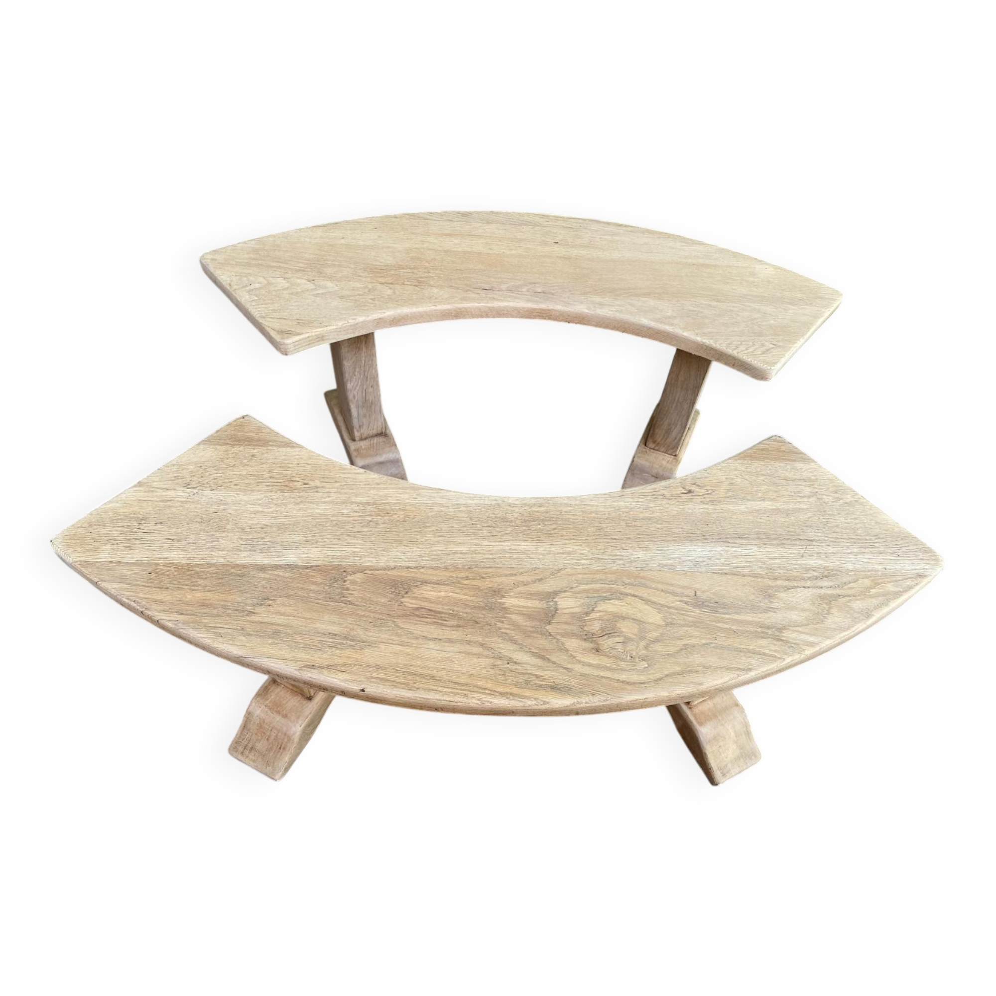 Pair of renovated Barrois-style curved benches in solid oak