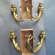 Pair of bronze wall sconces with 1940s Art Deco lampshades.