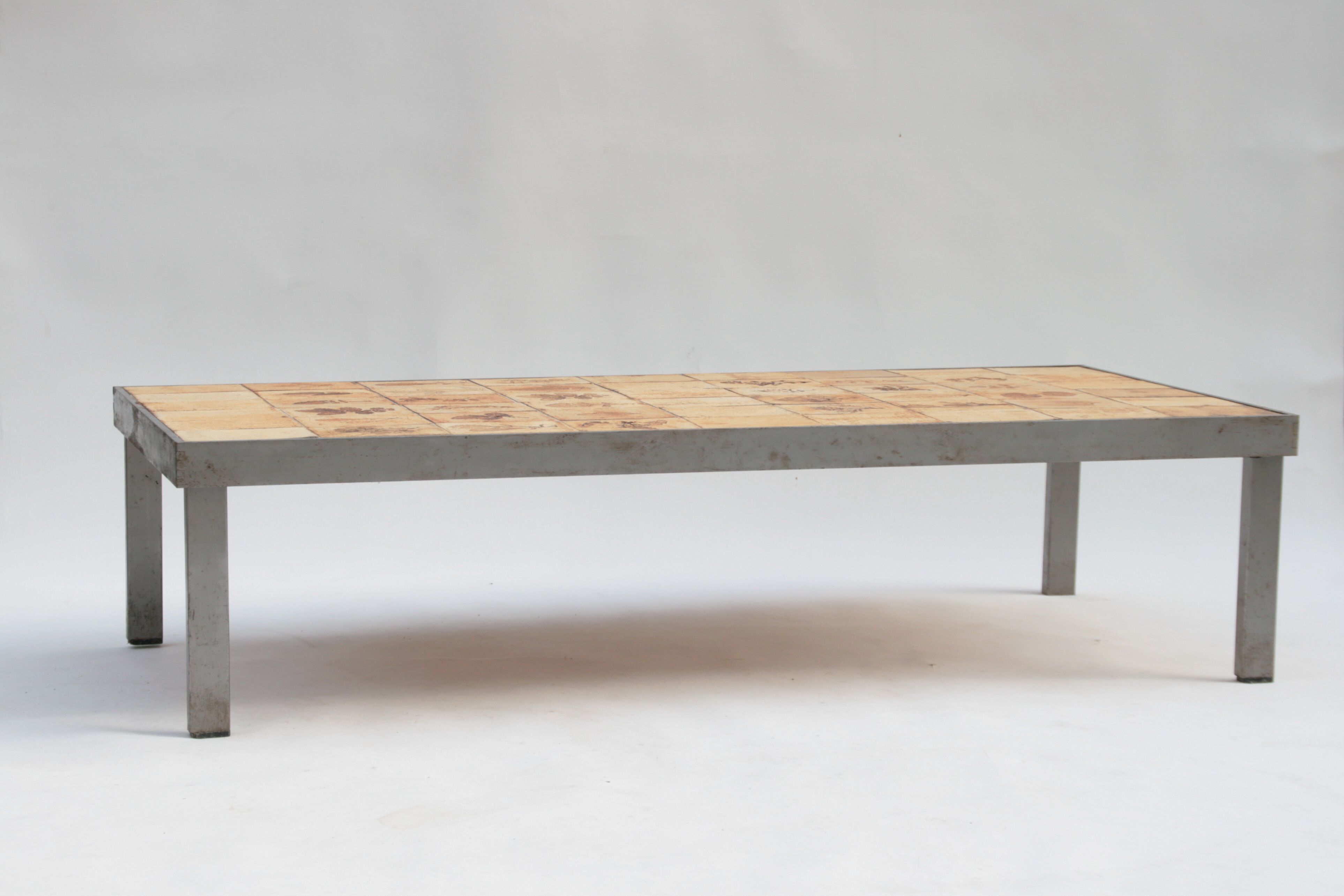 Rectangular metal and cermal herbarium coffee table by Roger Capron, 1960s