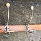 Large vintage wall coat rack with 5 brass and wood hooks – bistro
