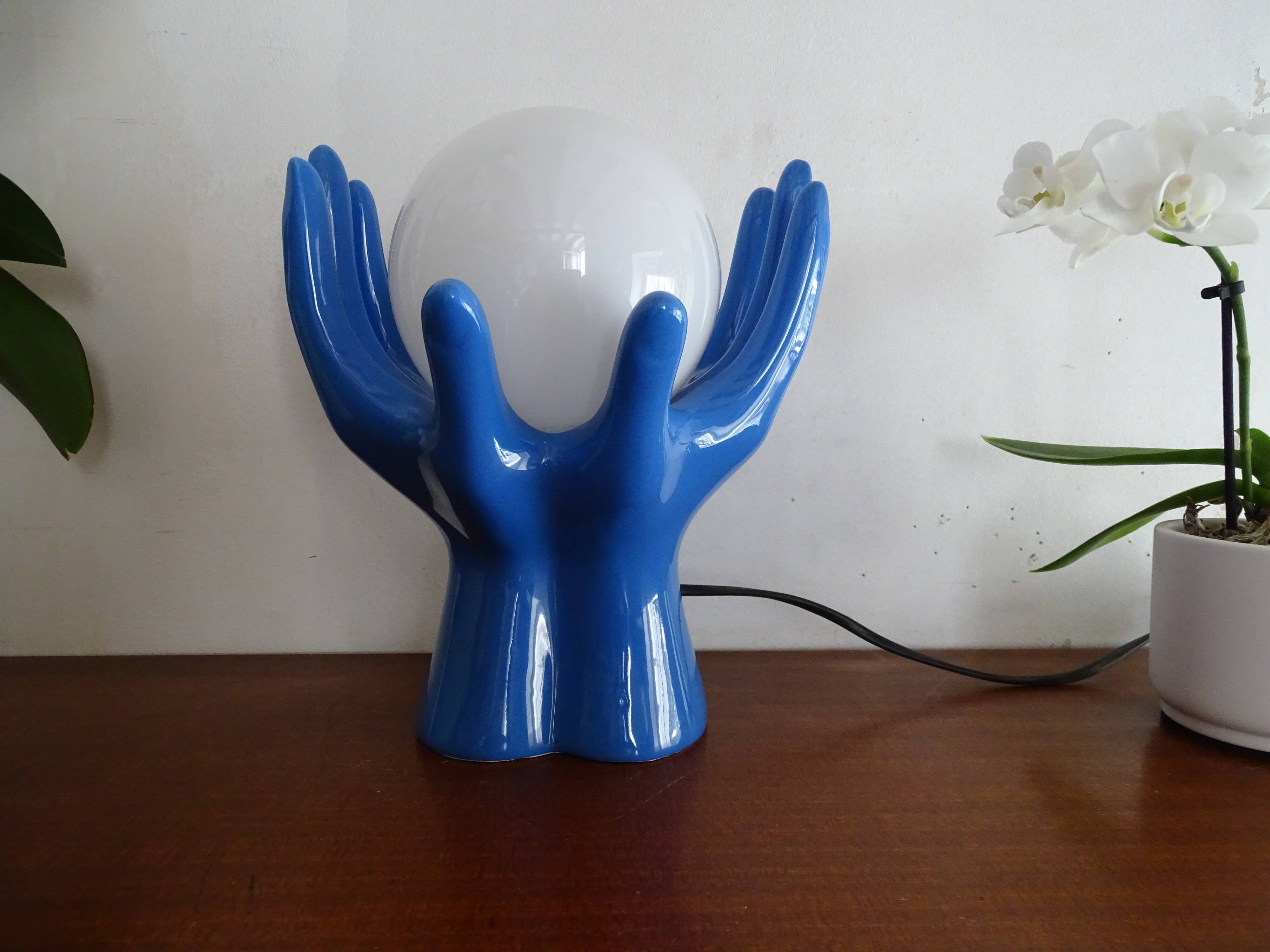 Lampe main céramique globe boule design vintage 1970