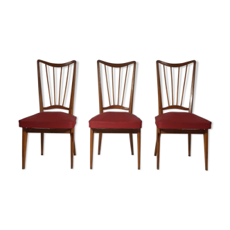 Three vintage curved wood chairs