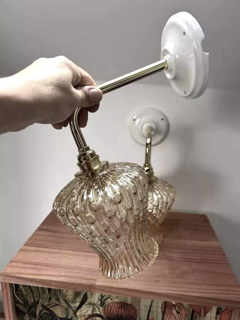 Pair of ceramic and glass wall lights