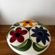 Charming vintage ceramic flower vase with floral decoration from the 1970s.