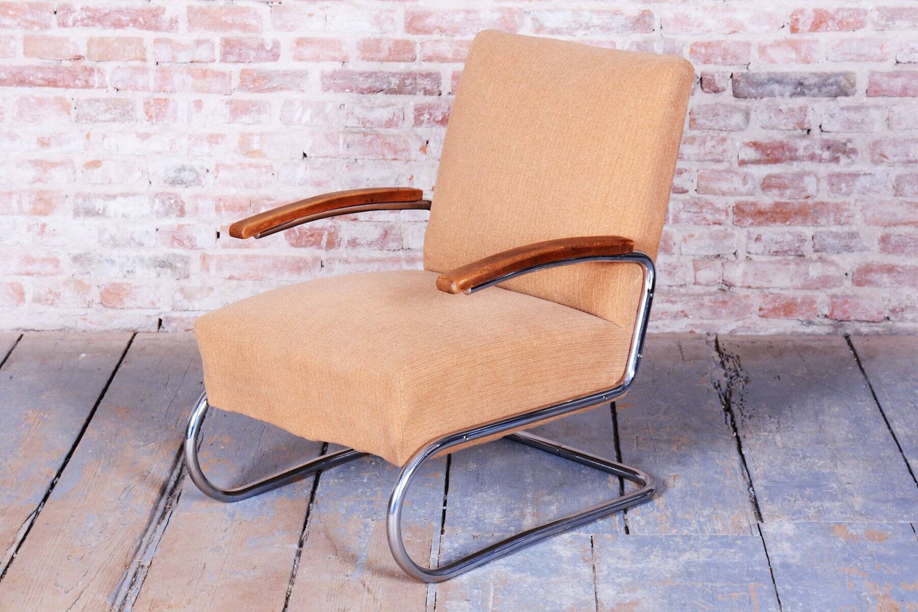 Bauhaus Armchair in Beech & Chrome attributed to Thonet, Czech, 1930s