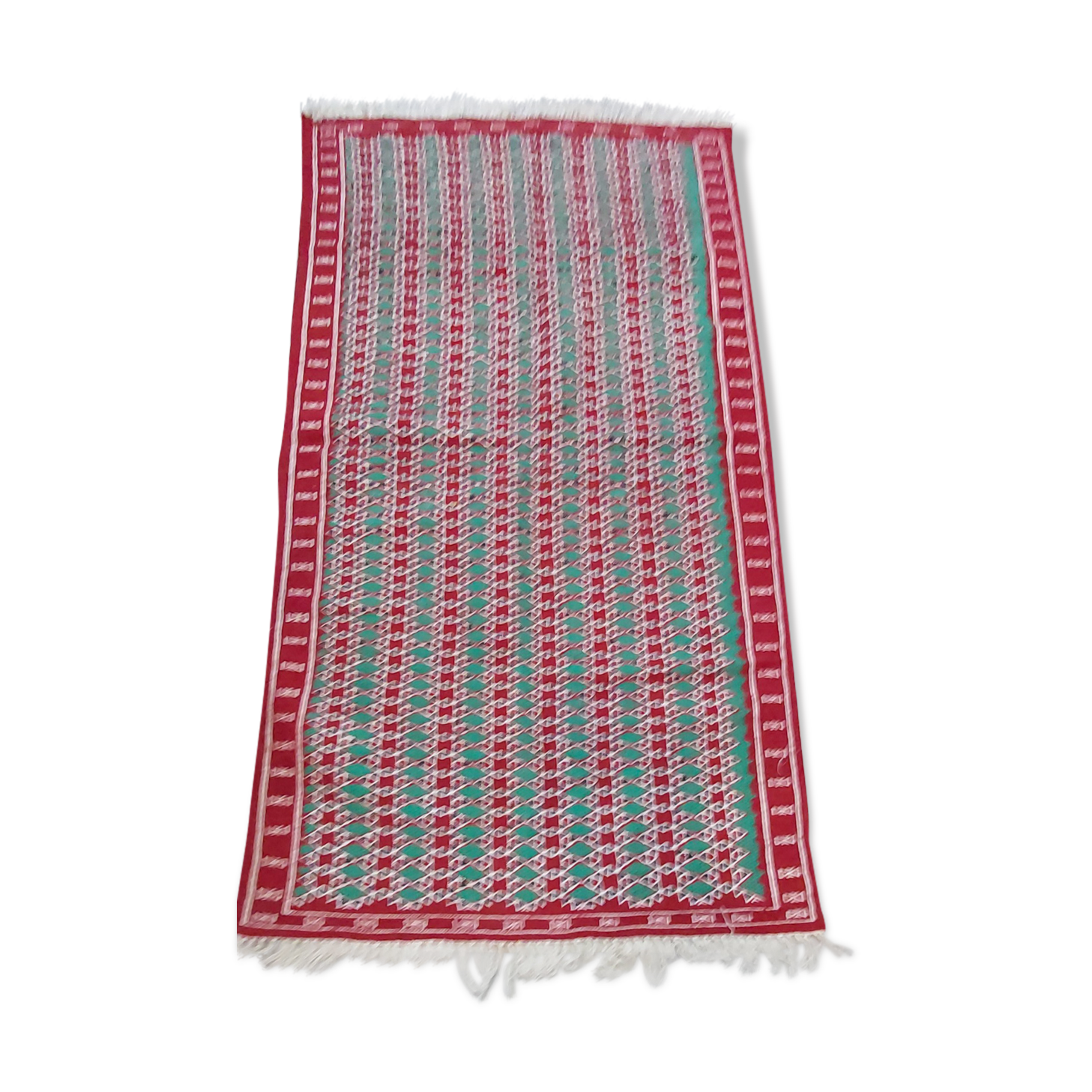 Traditional red and green handmade carpet in pure wool  115x210cm