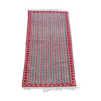 Tapis traditionnel rouge et vert en pure laine 115x210cm