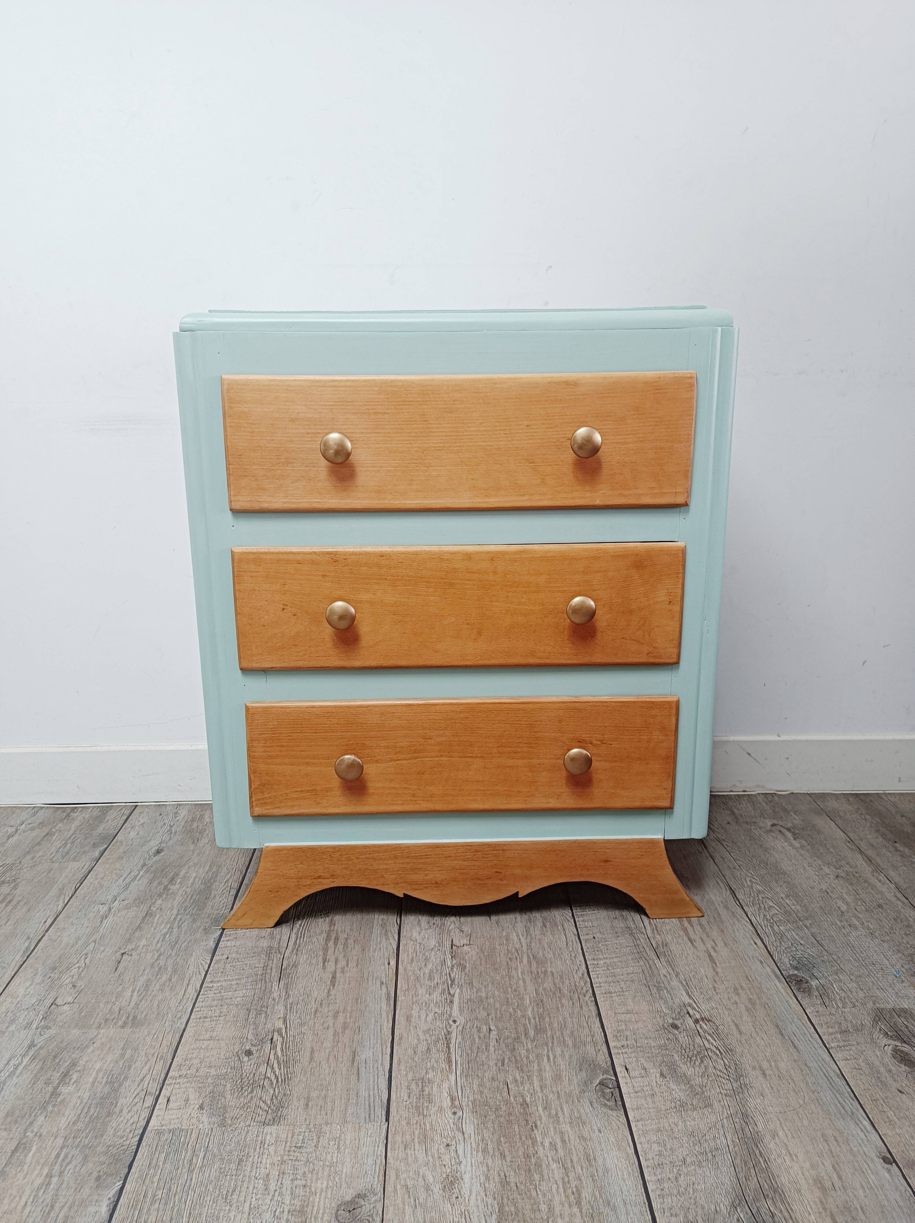 Small 3-drawer chest of drawers, green and wood
