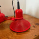 Three-lamp suspension in Memphis design style in red metal.