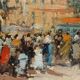 Huile sur panneau, Scène de marché, Francesco di Marino Naples 1892-1954
