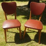 Paire de chaises type Baumann skaï 1960 pieds compas
