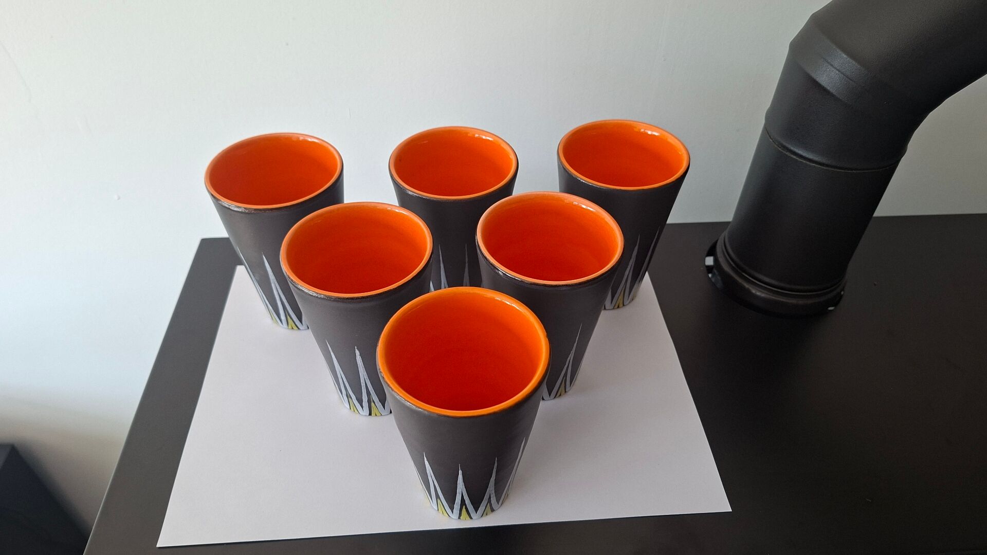 Six Orange and Black Ceramic Vases Vallauris André Baud