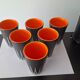 Six Orange and Black Ceramic Vases Vallauris André Baud