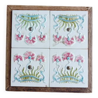 Antique earthenware and wood trivet