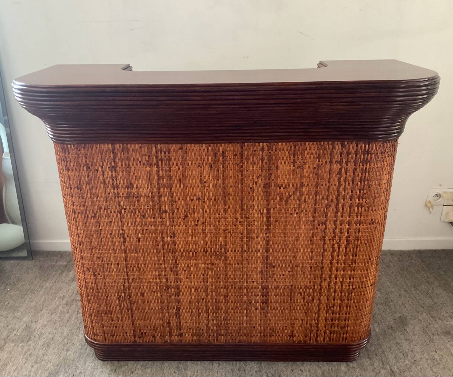 Vintage wooden and rattan counter bar