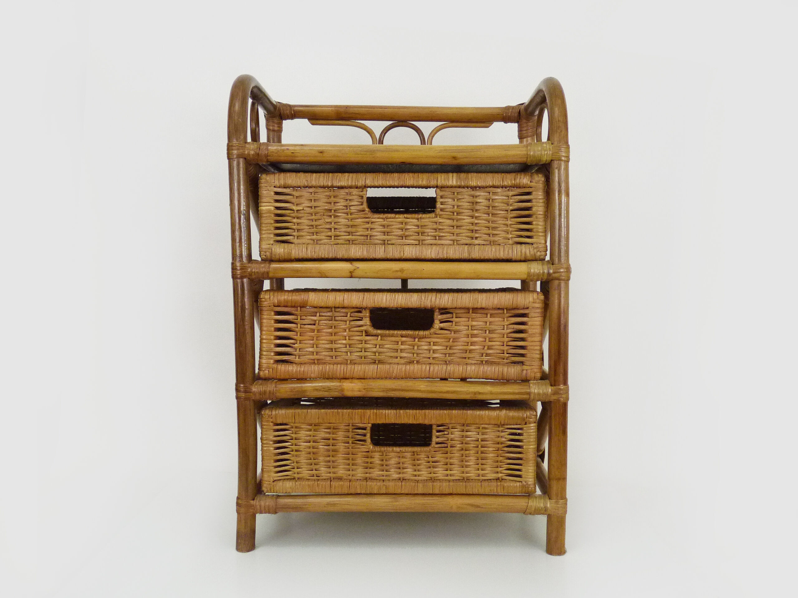 Vintage wicker rattan storage cabinet with 3 drawers