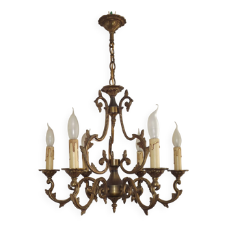 Lustre ancien Art Nouveau Acanthus 6 Lumières Bronze Cage 5367